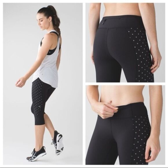 Lululemon Tight Stuff Sequin Dot Crop Black Leggings Women Size 4 - Picture 4 of 13
